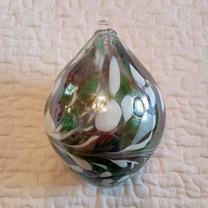 Hand Blown Art Glass Christmas Ornament Large 5.5" Silver White Craft